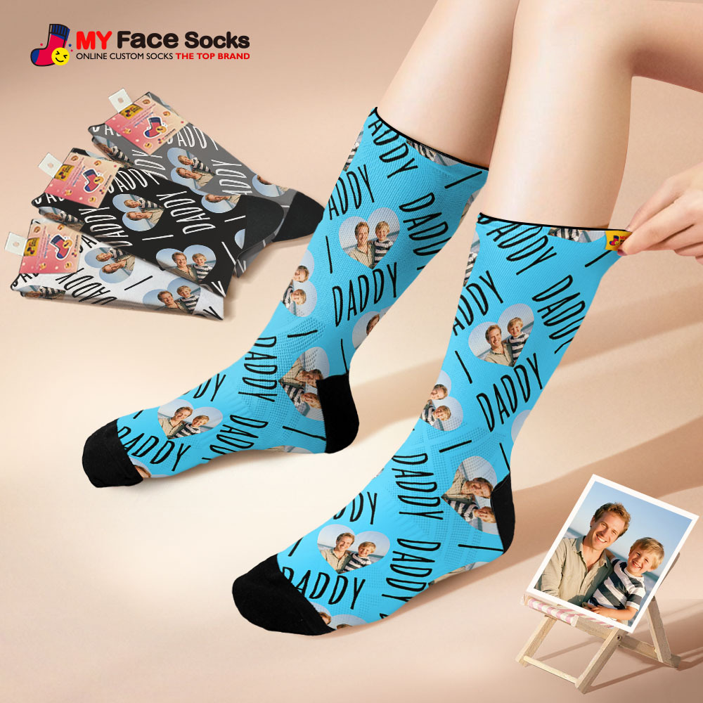 Custom Face Socks I Love Daddy Face Socks Photo Print Socks Colorful Dad Socks Personalized Fathers Day Gift - MyFaceSocksUK