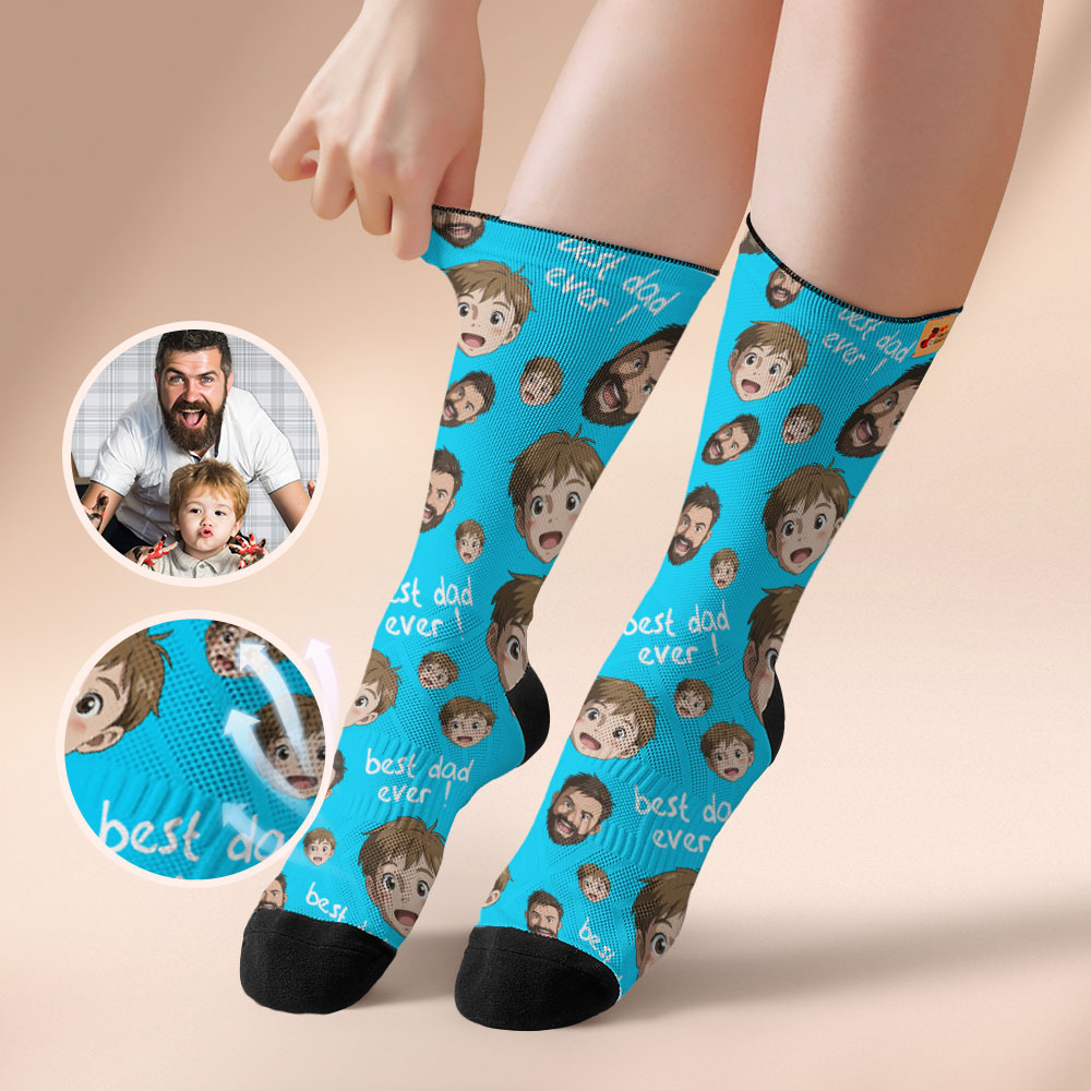Custom Cartoon Dad Photo Print Socks Colorful Pink Socks Personalized Custom Design Best Fathers Day Gift - MyFaceSocksUK