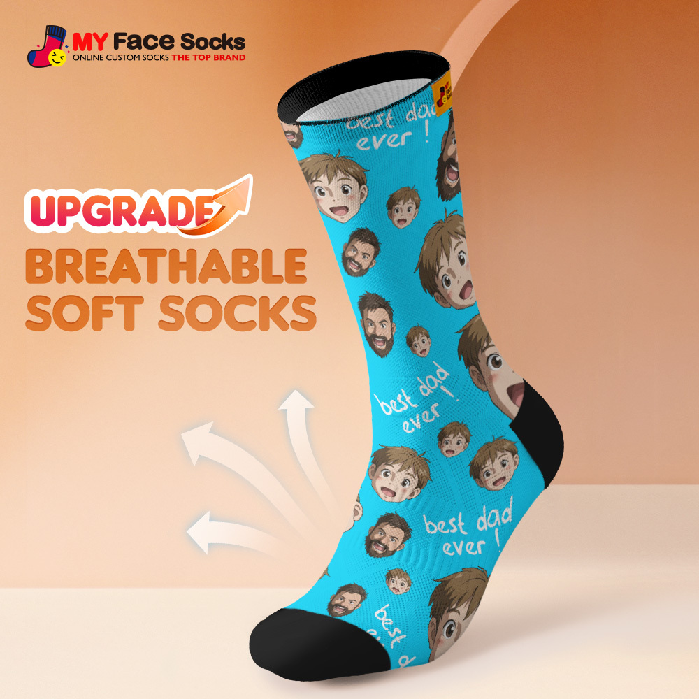 Custom Cartoon Dad Photo Print Socks Colorful Pink Socks Personalized Custom Design Best Fathers Day Gift - MyFaceSocksUK