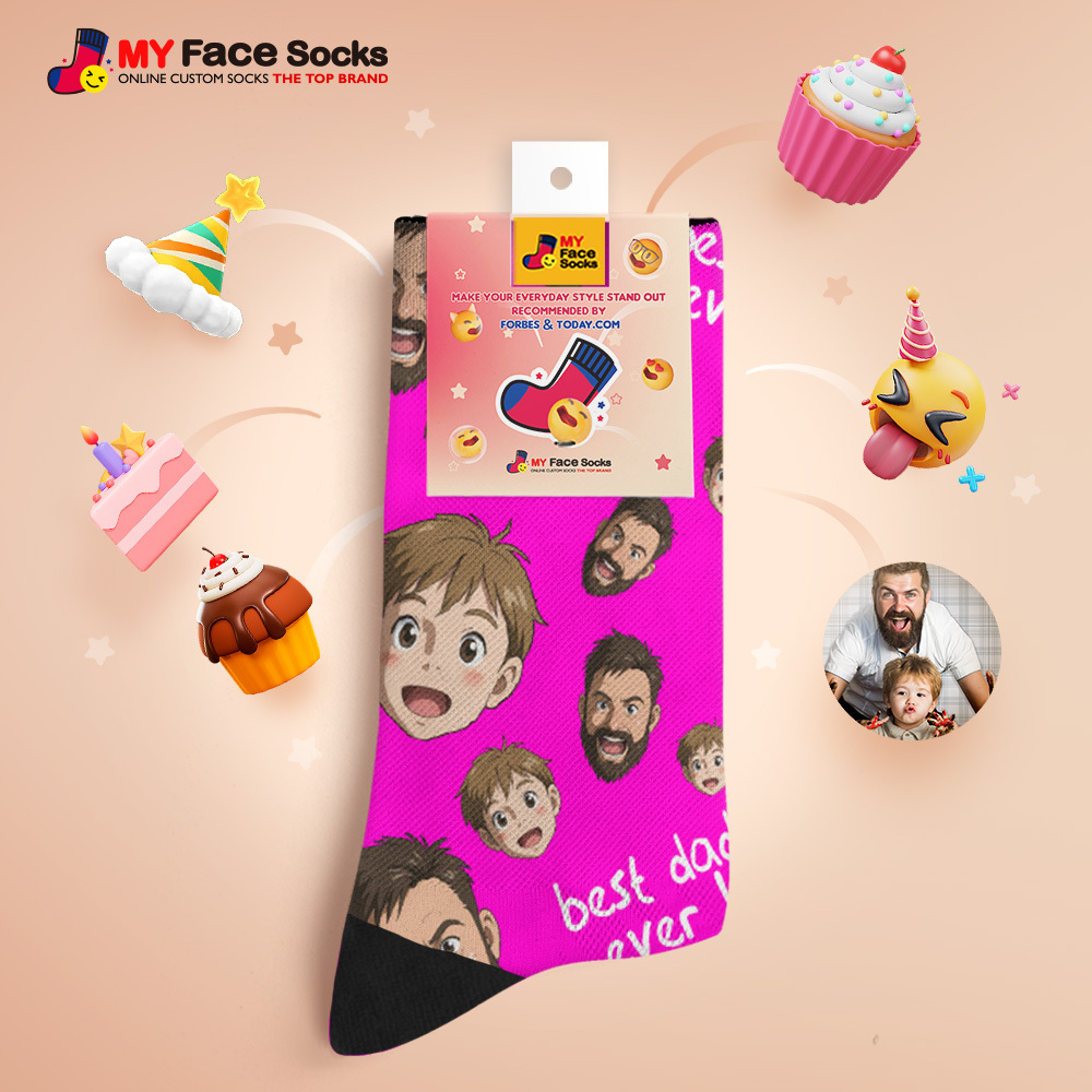 Custom Cartoon Dad Photo Print Socks Colorful Pink Socks Personalized Custom Design Best Fathers Day Gift - MyFaceSocksUK