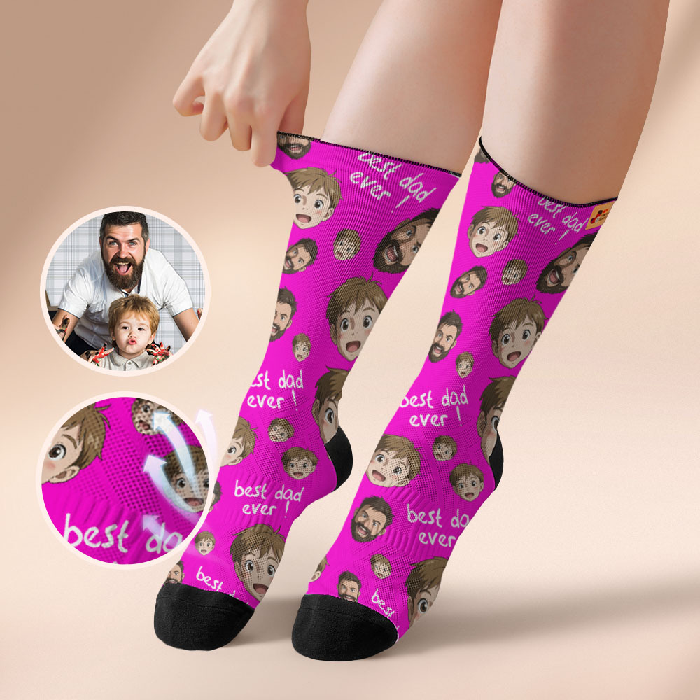 Custom Cartoon Dad Photo Print Socks Colorful Pink Socks Personalized Custom Design Best Fathers Day Gift - MyFaceSocksUK