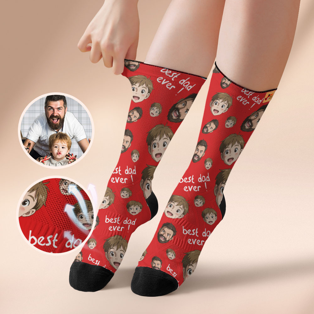 Custom Cartoon Dad Photo Print Socks Colorful Pink Socks Personalized Custom Design Best Fathers Day Gift - MyFaceSocksUK