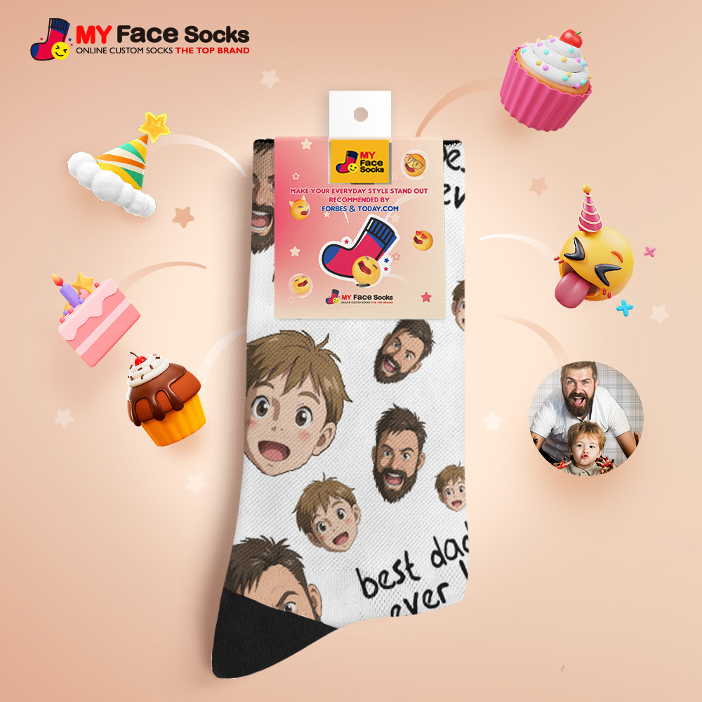 Custom Cartoon Dad Photo Print Socks Colorful Pink Socks Personalized Custom Design Best Fathers Day Gift - MyFaceSocksUK
