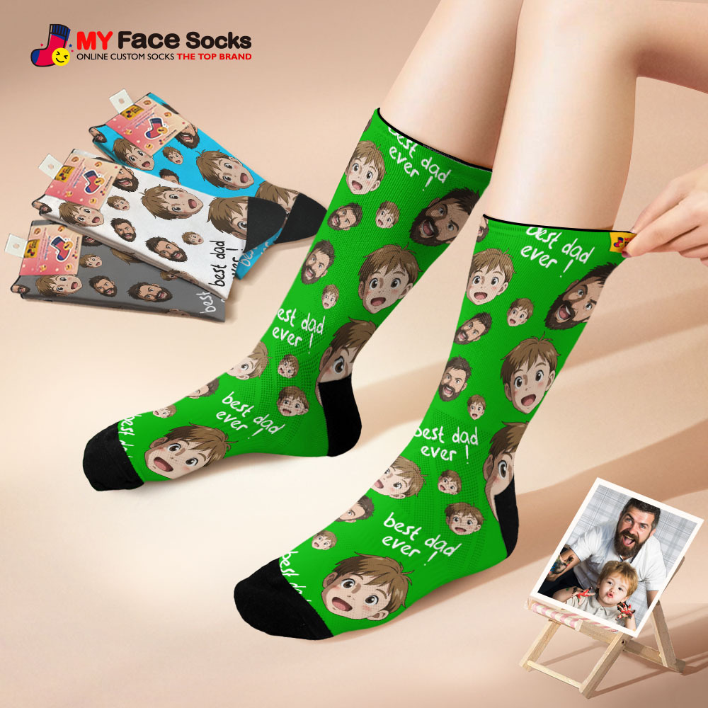 Custom Cartoon Dad Photo Print Socks Colorful Pink Socks Personalized Custom Design Best Fathers Day Gift - MyFaceSocksUK