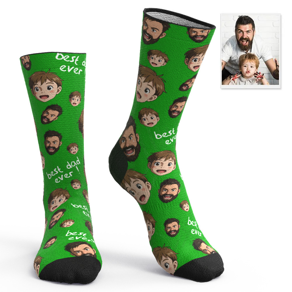 Custom Cartoon Dad Photo Print Socks Colorful Pink Socks Personalized Custom Design Best Fathers Day Gift - MyFaceSocksUK