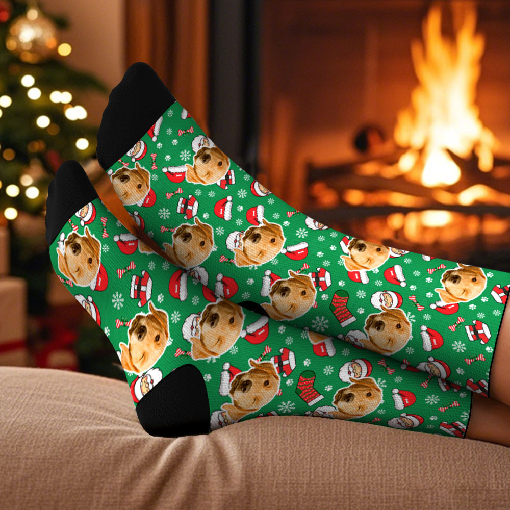 Custom Pet Face Socks Santa Socks Personalized Christmas Photo Socks Funny Holiday Gift for Family & Friends - MyFaceSocksUK