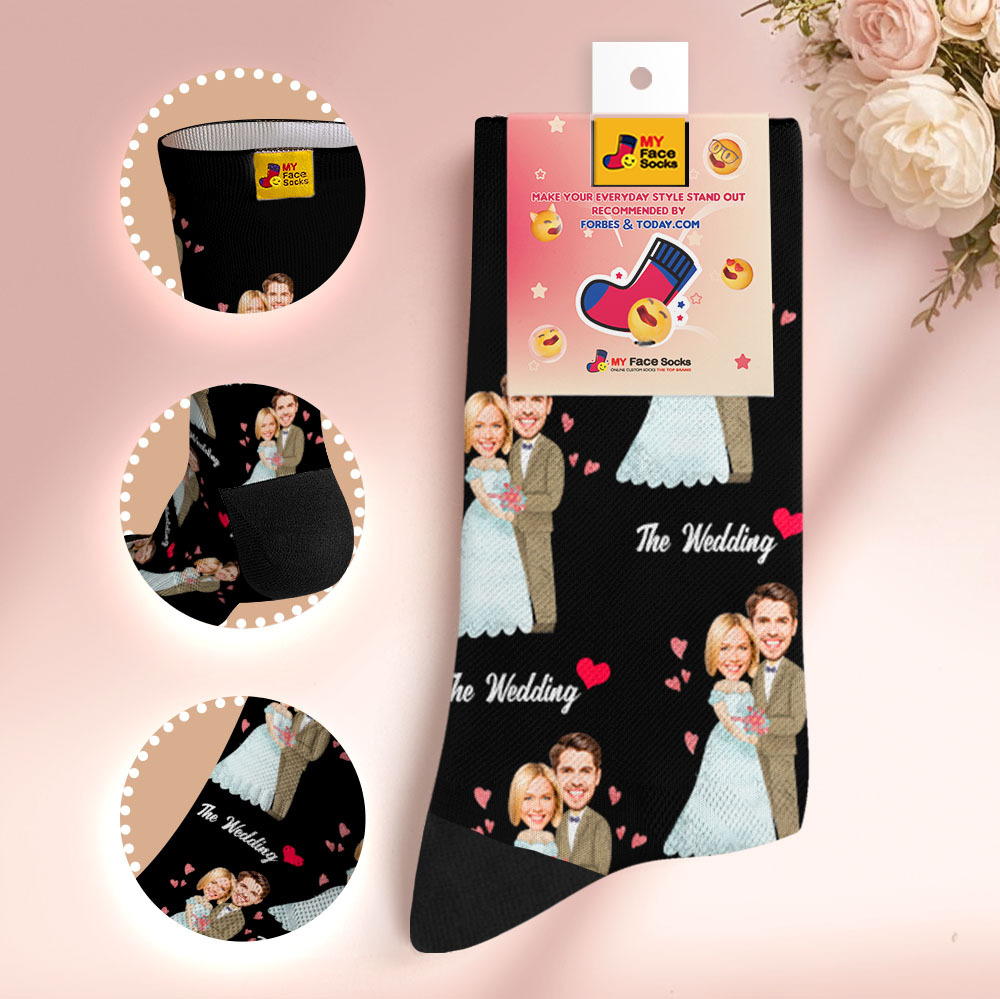 Personalized Wedding Theme Socks Custom Couple Photo Socks, Funny Bride and Groom Gift, Personalized Anniversary or Engagement Present - MyFaceSocksUK