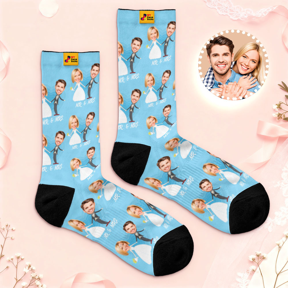 Personalized Wedding Theme Socks Custom Couple Photo Socks, Funny Bride and Groom Gift, Personalized Anniversary or Engagement Present - MyFaceSocksUK