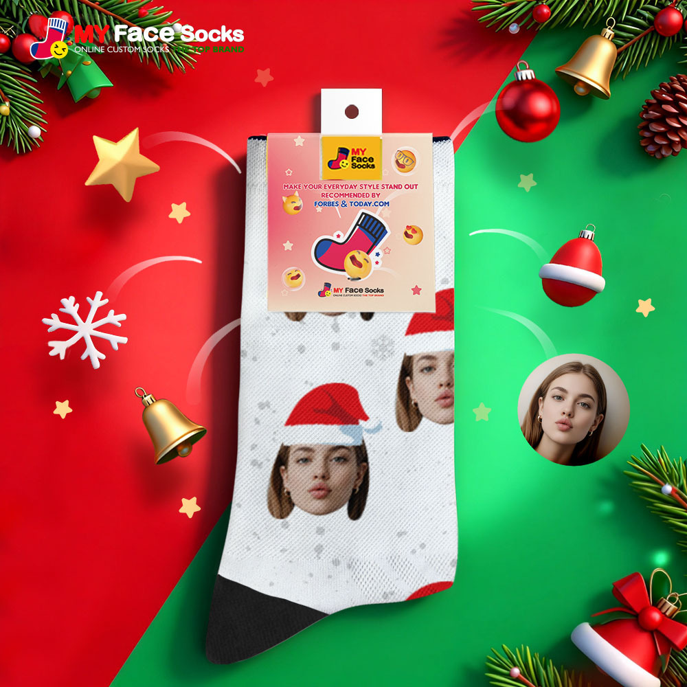 Personalized Christmas Socks Purple Santa Photo Socks Custom Christmas Socks Gift for Family Couple - MyFaceSocksUK
