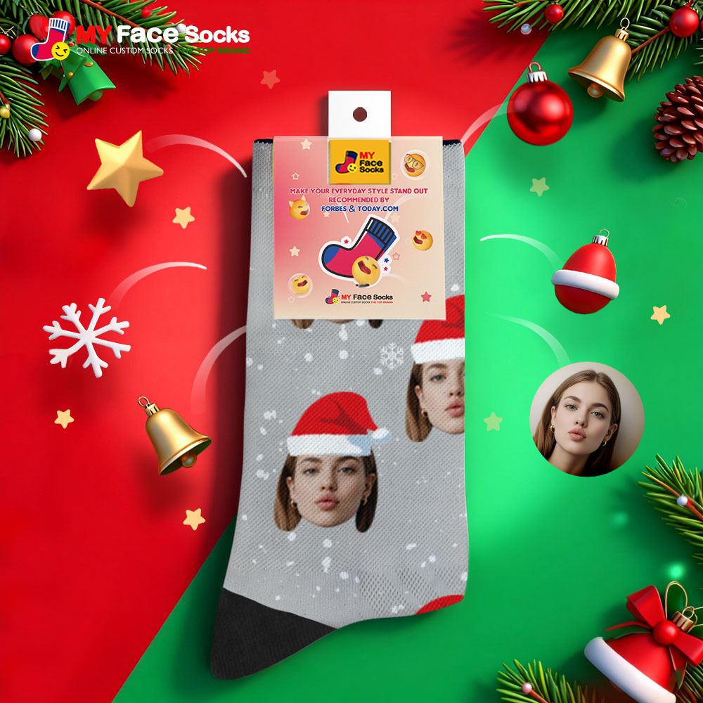 Personalized Christmas Socks Purple Santa Photo Socks Custom Christmas Socks Gift for Family Couple - MyFaceSocksUK