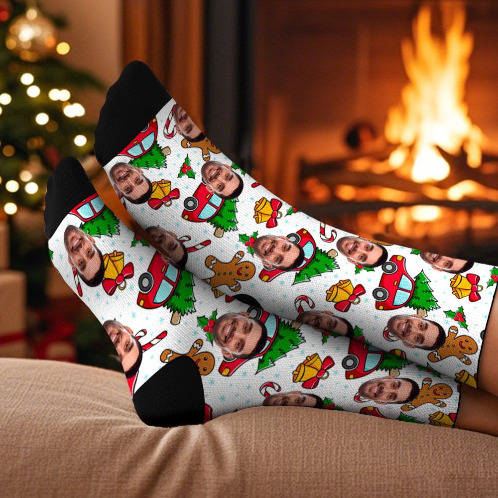 Custom Christmas Socks Personalized Face Socks DIY Socks Background Face Socks Gift For Family Couple - MyFaceSocksUK