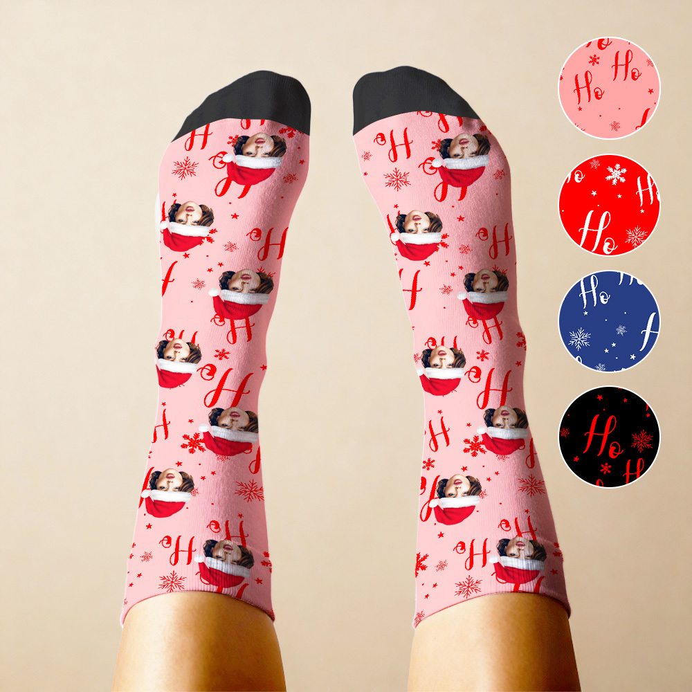 Christmas Socks Custom Face Socks Personalized Funny Hat Custom Design Best Gift Idea for Xmas - MyFaceSocksUK