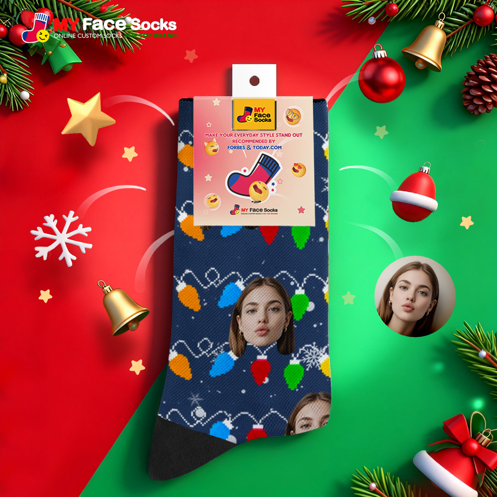 Custom Multicolor Christmas Light Socks Personalized Socks  Perfect Family Holiday Gift Christmas Socks Gift - MyFaceSocksUK