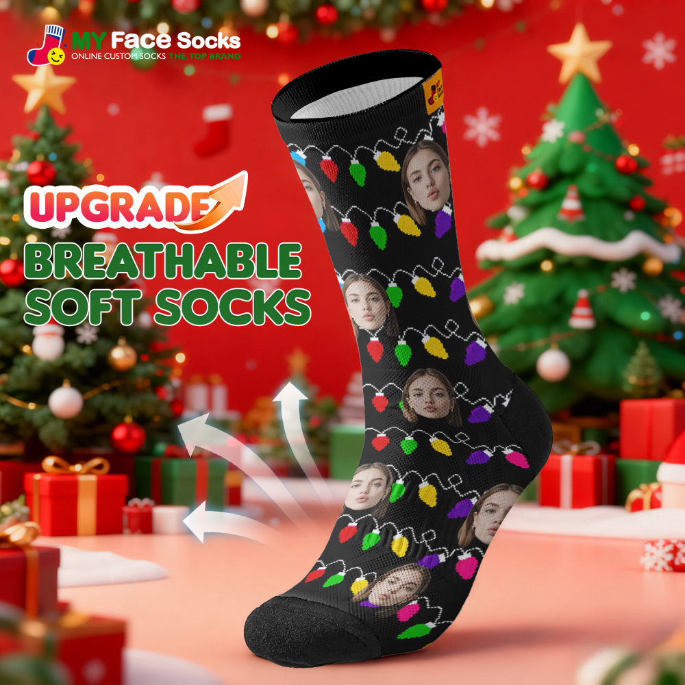 Custom Multicolor Christmas Light Socks Personalized Socks  Perfect Family Holiday Gift Christmas Socks Gift - MyFaceSocksUK