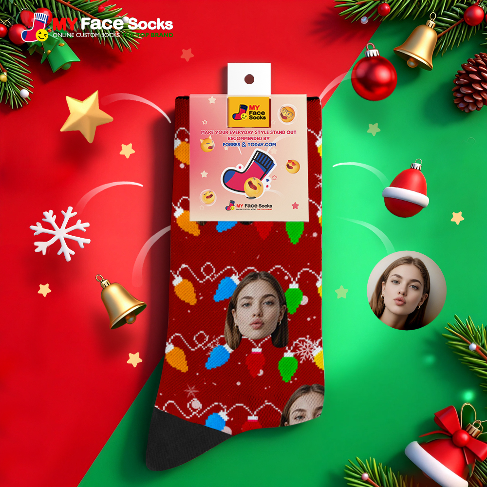 Custom Multicolor Christmas Light Socks Personalized Socks  Perfect Family Holiday Gift Christmas Socks Gift - MyFaceSocksUK