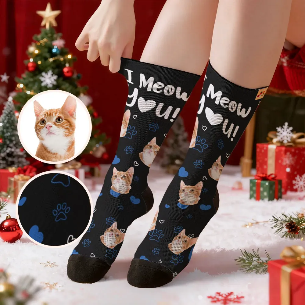 Personalized Pet Dog Theme Socks Christmas Socks Custom I Love You Socks Pet Lover Santa Socks Gift - MyFaceSocksUK