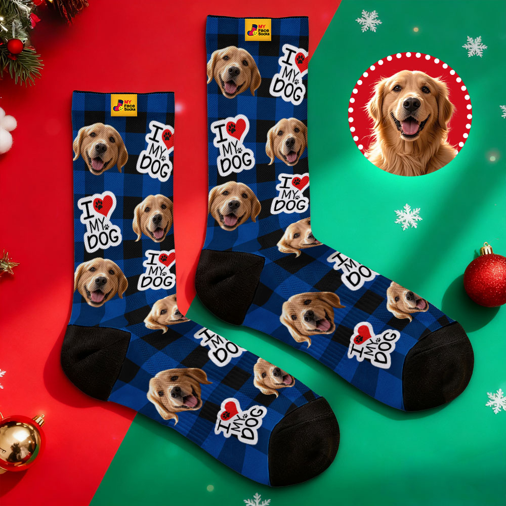 Personalized Pet Dog Theme Socks Christmas Socks Custom I Woof You Socks Pet Lover Santa Socks Gift - MyFaceSocksUK