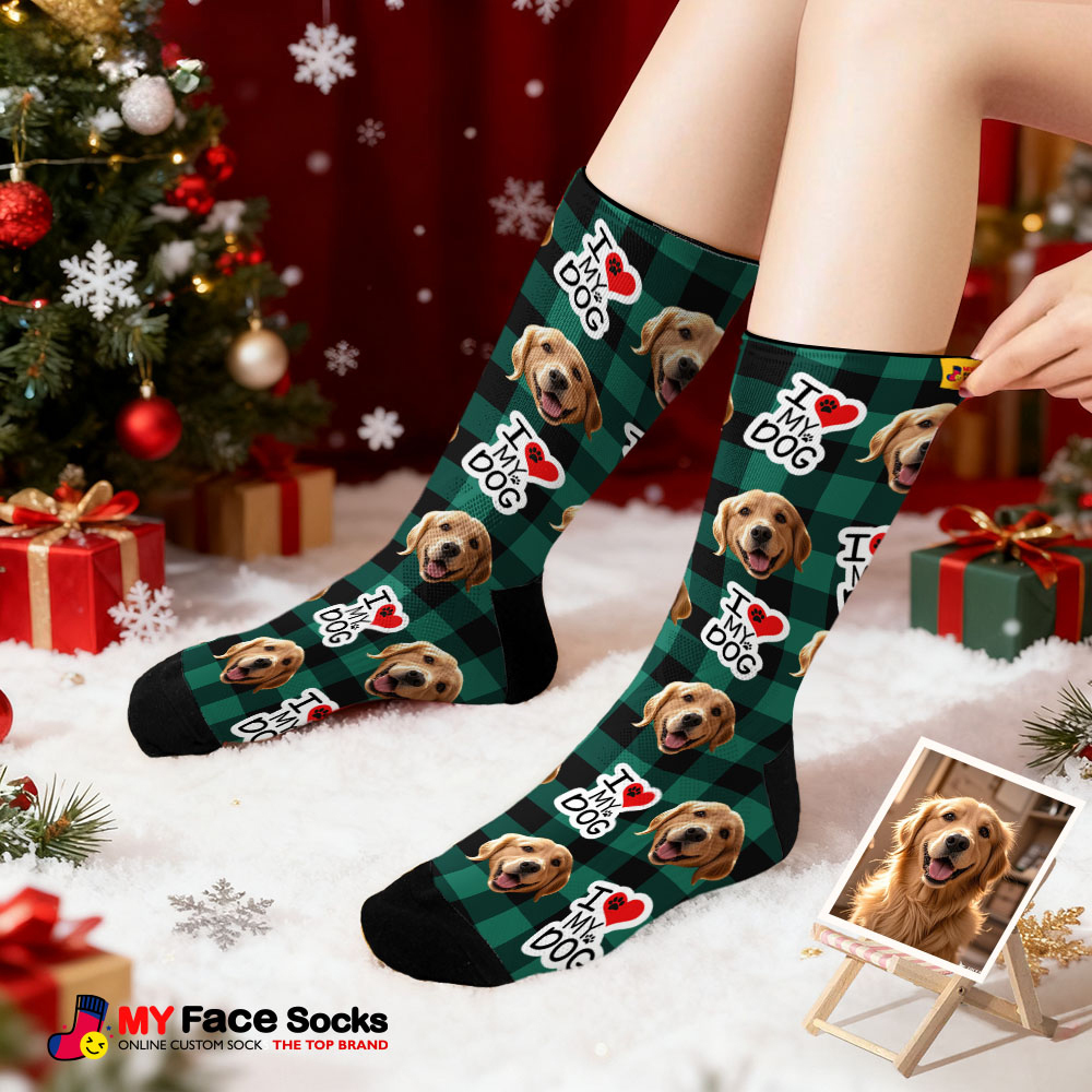 Personalized Pet Dog Theme Socks Christmas Socks Custom I Woof You Socks Pet Lover Santa Socks Gift - MyFaceSocksUK