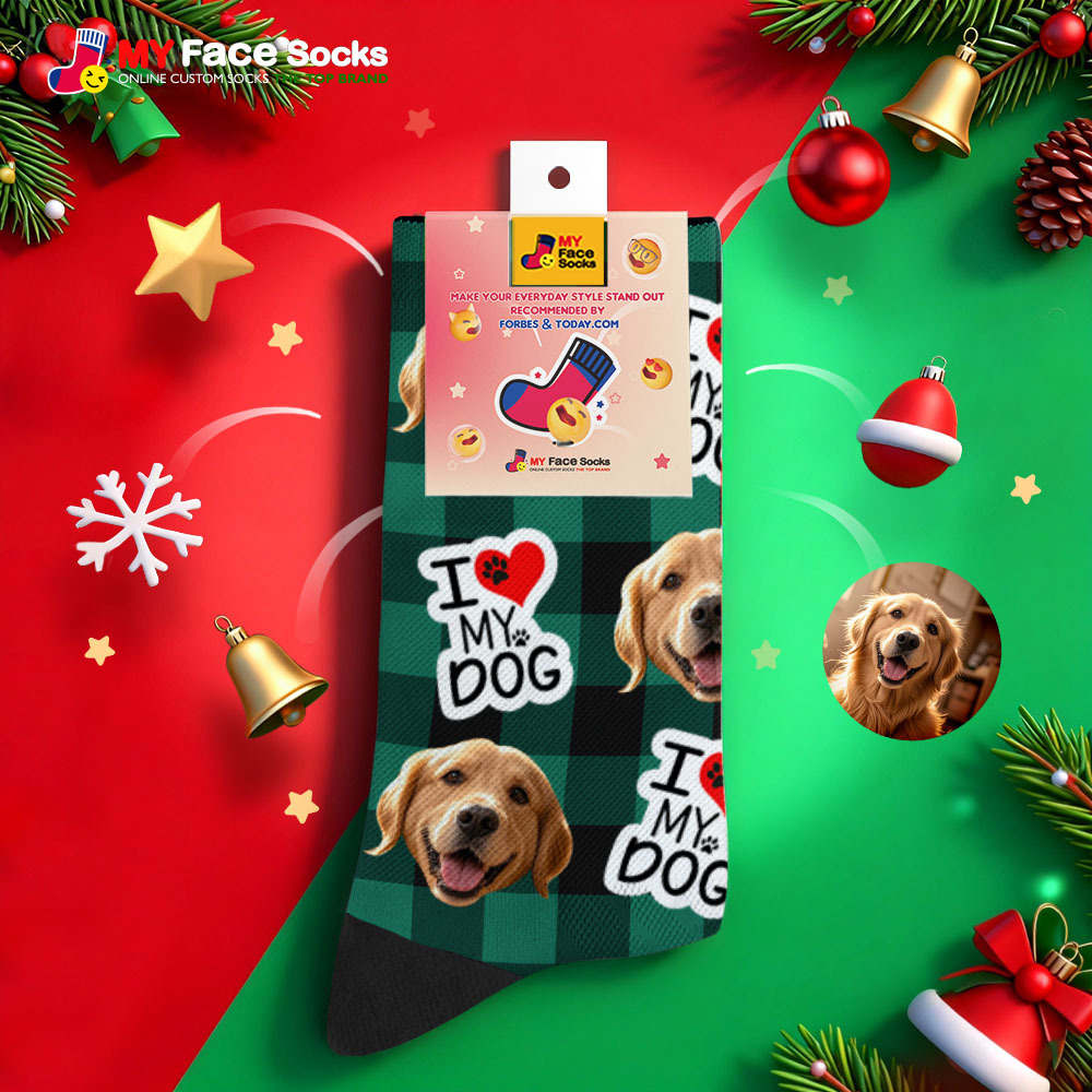 Personalized Pet Dog Theme Socks Christmas Socks Custom I Woof You Socks Pet Lover Santa Socks Gift - MyFaceSocksUK