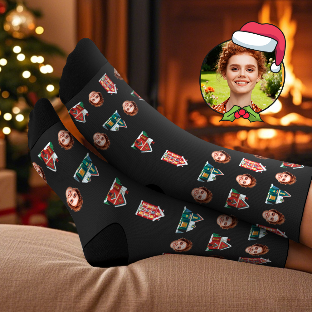 Custom Christmas Tree Socks Personalized Face Socks Santa Gift For Family - MyFaceSocksUK