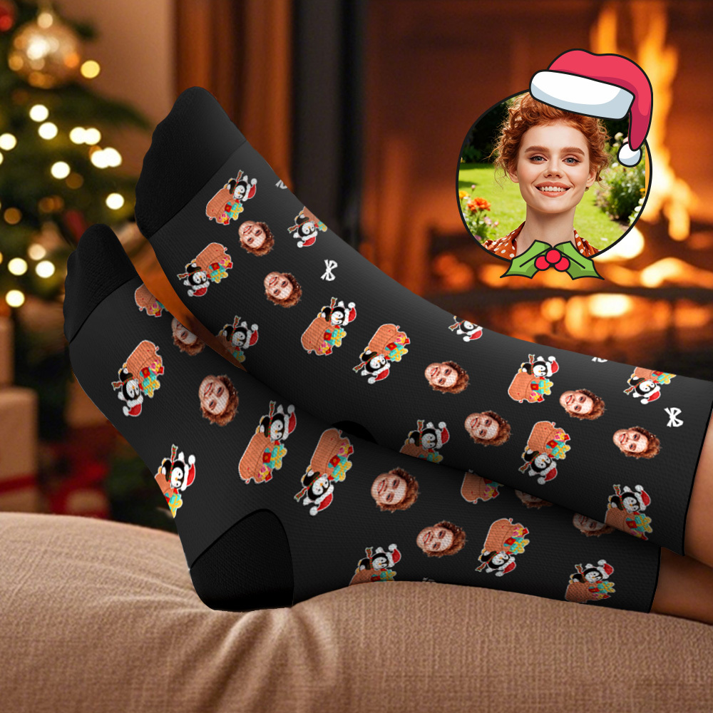 Custom Christmas Tree Socks Personalized Face Socks Santa Gift For Family - MyFaceSocksUK