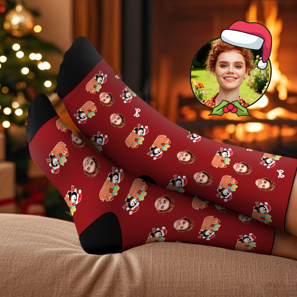 Custom Christmas Tree Socks Personalized Face Socks Santa Gift For Family - MyFaceSocksUK