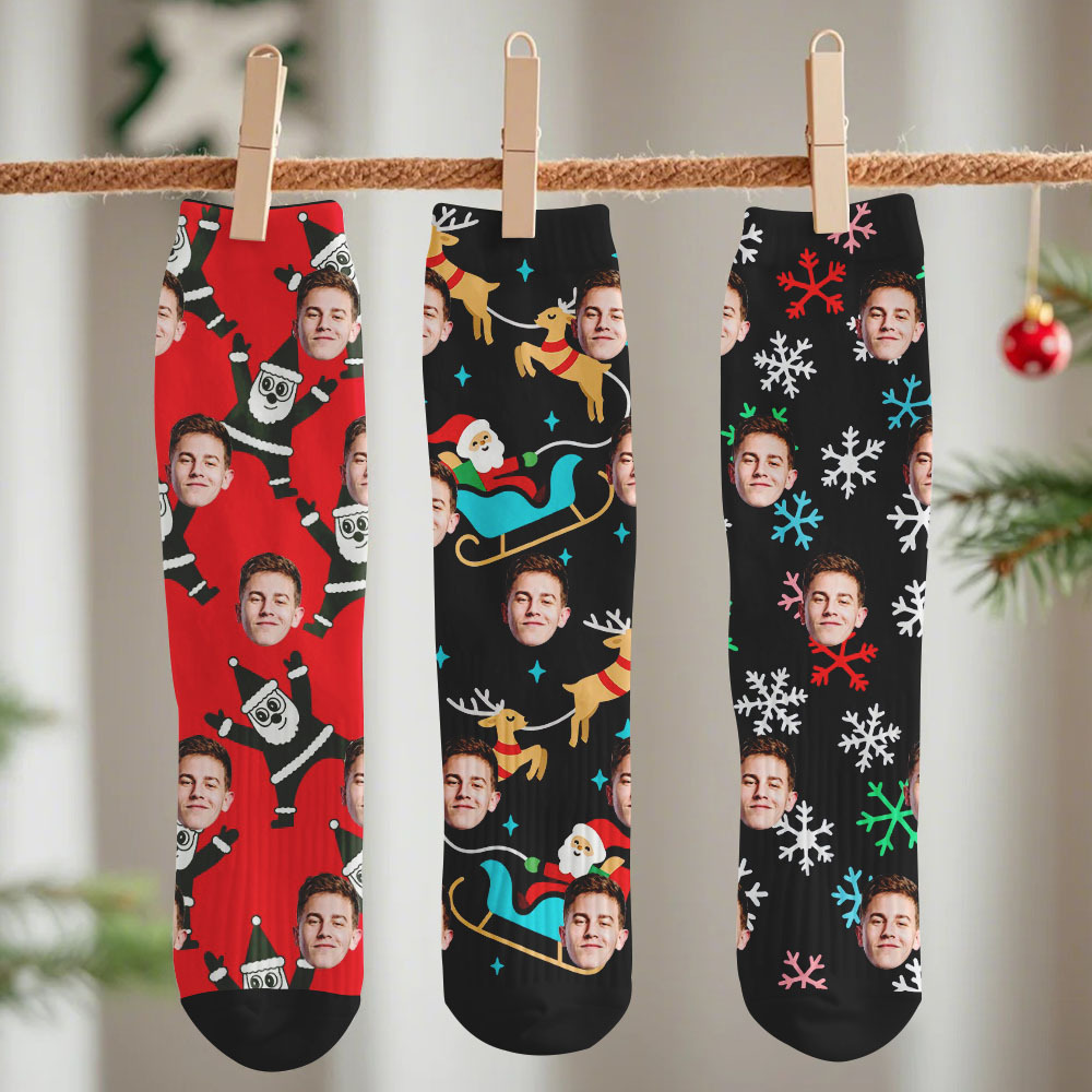 Personalized Funny Christmas Themed Socks Custom Face Socks Santa Socks Gift - MyFaceSocksUK
