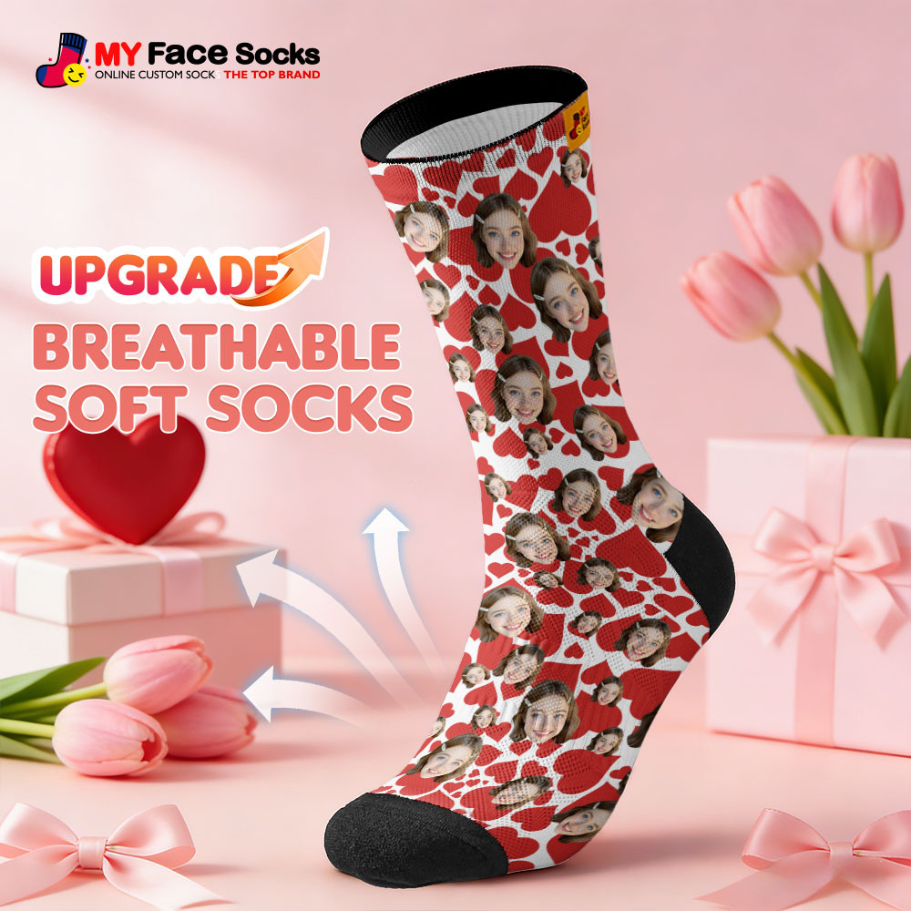 Custom Heart Face Socks Personalized Photo Socks Cute Valentine’s Day Gift for Him or Her - MyFaceSocksUK