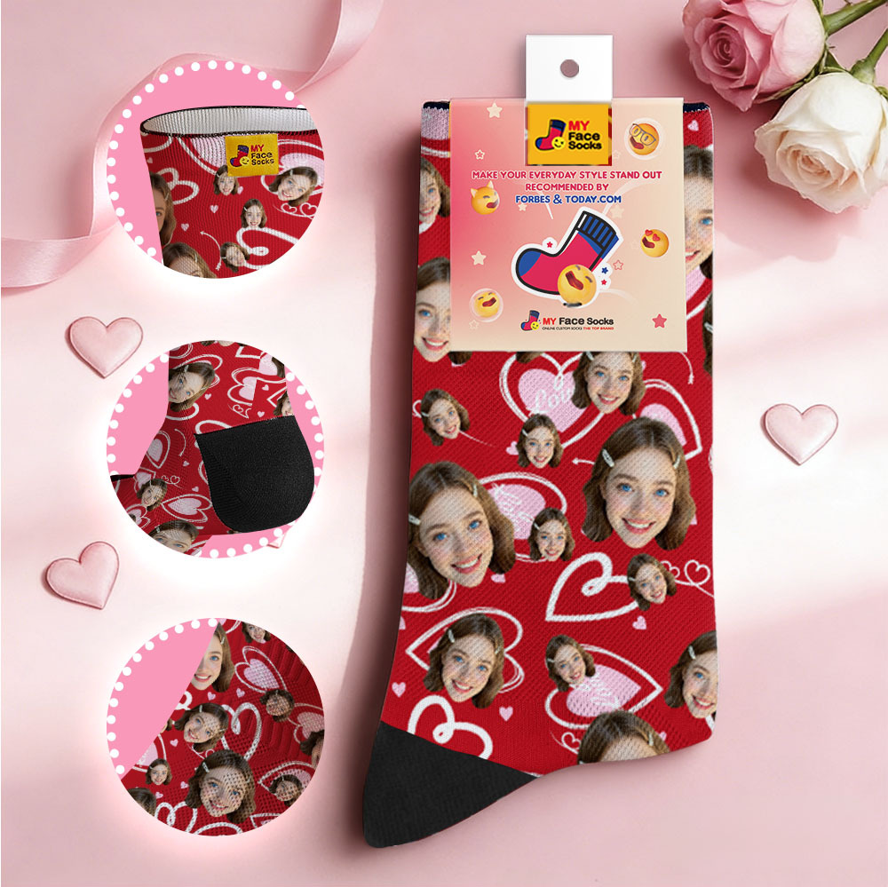 Custom Heart Face Socks Personalized Photo Socks Cute Valentine’s Day Gift for Him or Her - MyFaceSocksUK