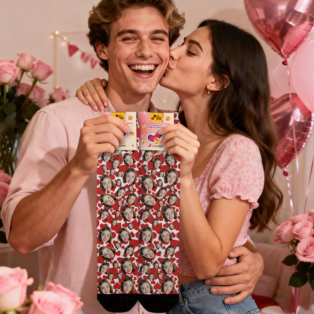 Personalized Valentine Face Socks Gift Custom Red Photo Heart Socks Cute Gift for Him or Her - MyFaceSocksUK