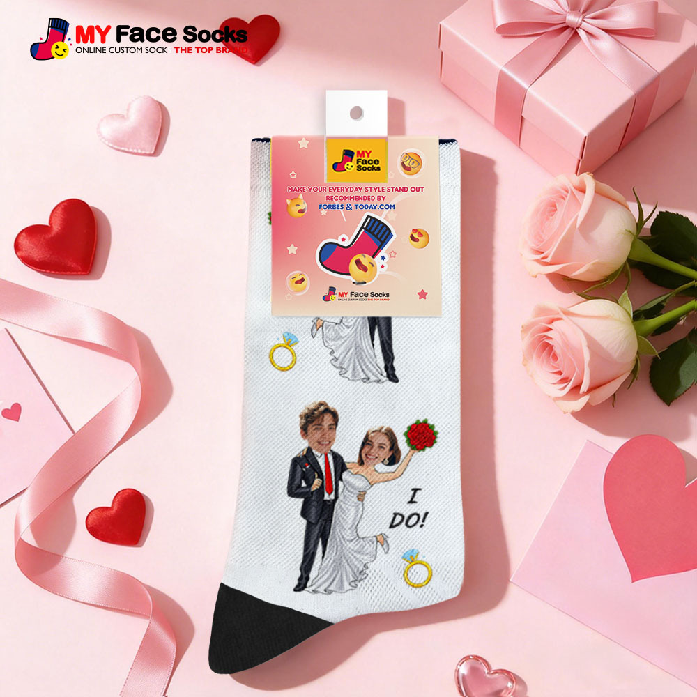 Custom Wedding Theme Black Face Socks Personalized Couple Name Valentine Day Socks with Photo Cute Couple Gift - MyFaceSocksUK
