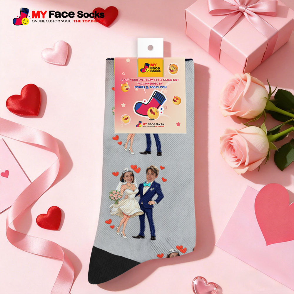 Custom Wedding Theme White Face Socks Personalized I Do Valentine Day Socks with Photo Cute Couple Gift - MyFaceSocksUK