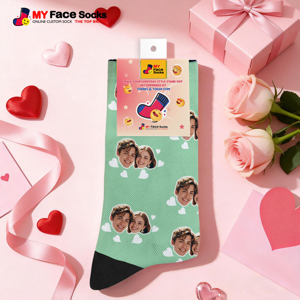 Custom Couple Theme Heart Face Socks Personalized Couple Valentine Day Socks with Photo Cute Couple Gift - MyFaceSocksUK