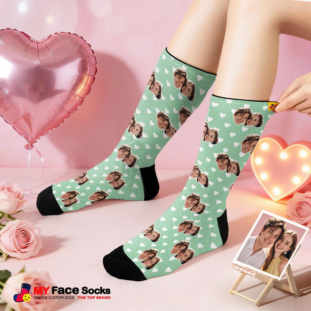 Custom Couple Theme Heart Face Socks Personalized Couple Valentine Day Socks with Photo Cute Couple Gift - MyFaceSocksUK