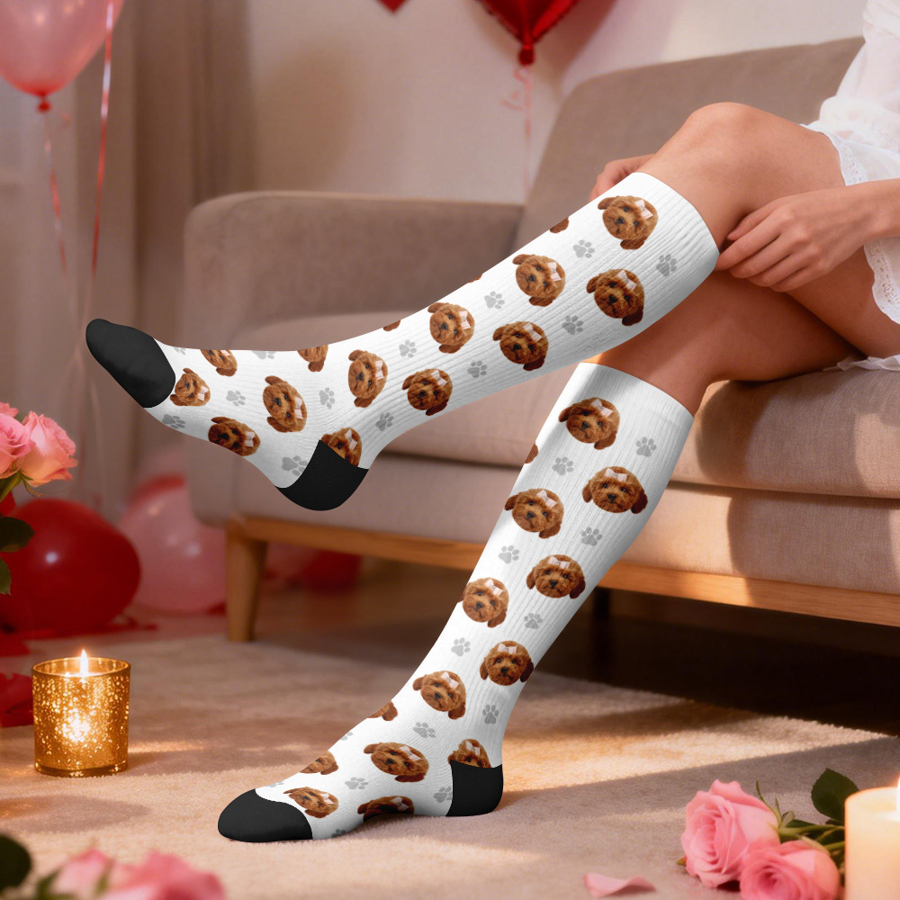 Custom Cute Pet Face Compression Socks Personalized Knee-High Socks with Photo Gift for Pet Lover - MyFaceSocksUK