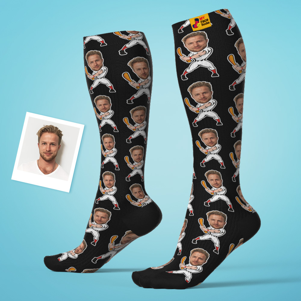 Custom Face Compression Socks Personalized Knee-High Socks Sport Theme Knee-High Socks Gift For Sportsman - MyFaceSocksUK