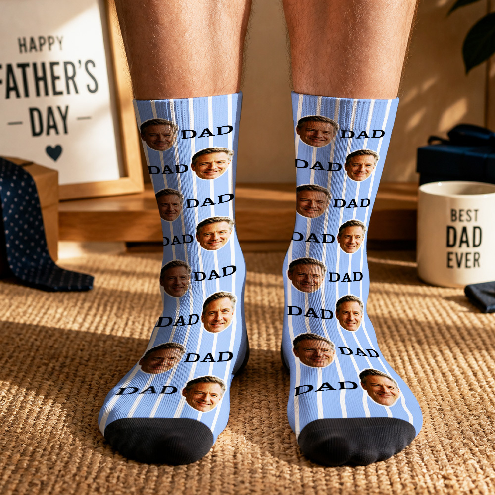 Personalized Dad Face Socks Custom Photo Socks for Father’s Day Gift, Funny Dad Gift, Best Dad Ever Socks, Grandpa Socks Gift - MyFaceSocksUK