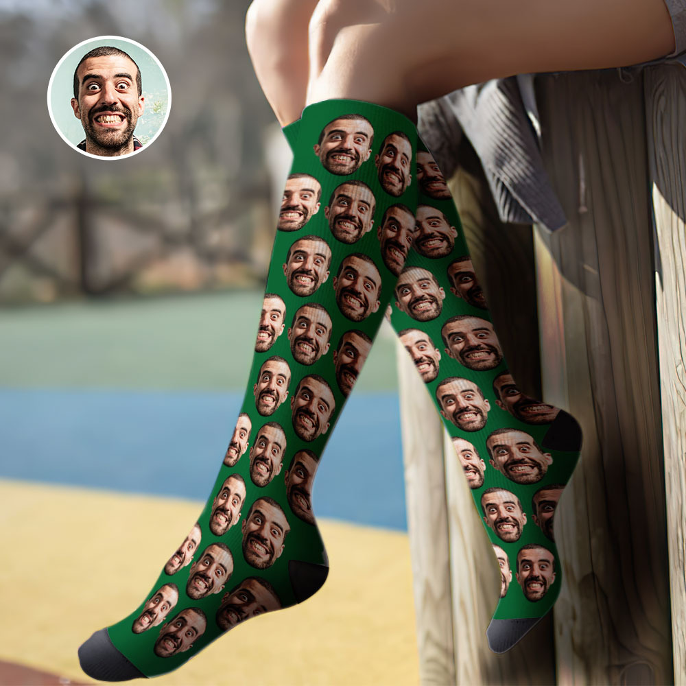 Custom Knee High Face Socks Summer Socks - Full Face Blue - MyFaceSocksUK