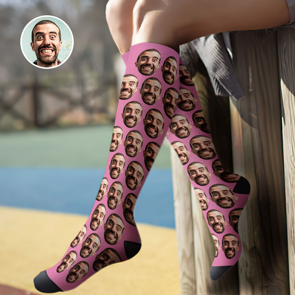 Custom Knee High Face Socks Summer Socks - Full Face Blue - MyFaceSocksUK