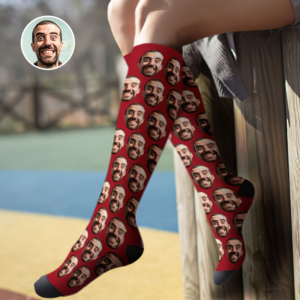 Custom Knee High Face Socks Summer Socks - Full Face Blue - MyFaceSocksUK