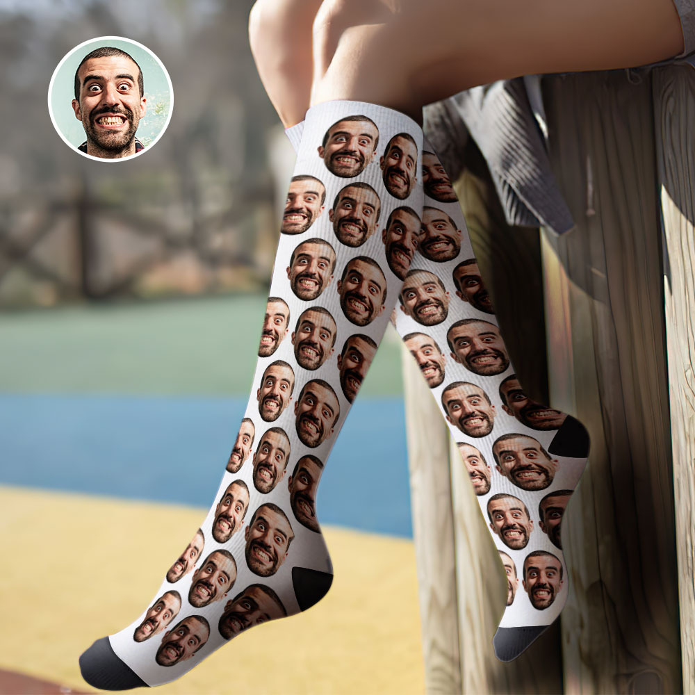 Custom Knee High Face Socks Summer Socks - Full Face Blue - MyFaceSocksUK