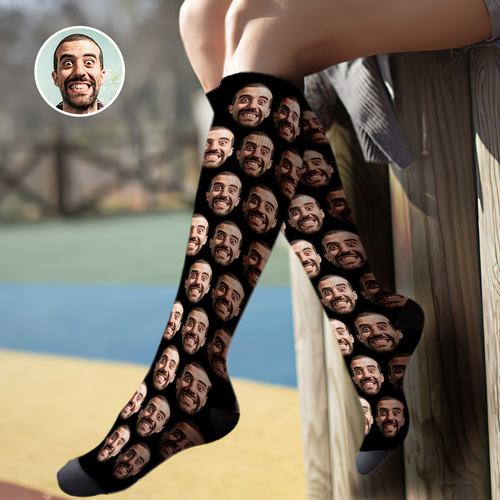Custom Knee High Face Socks Summer Socks - Full Face Blue - MyFaceSocksUK