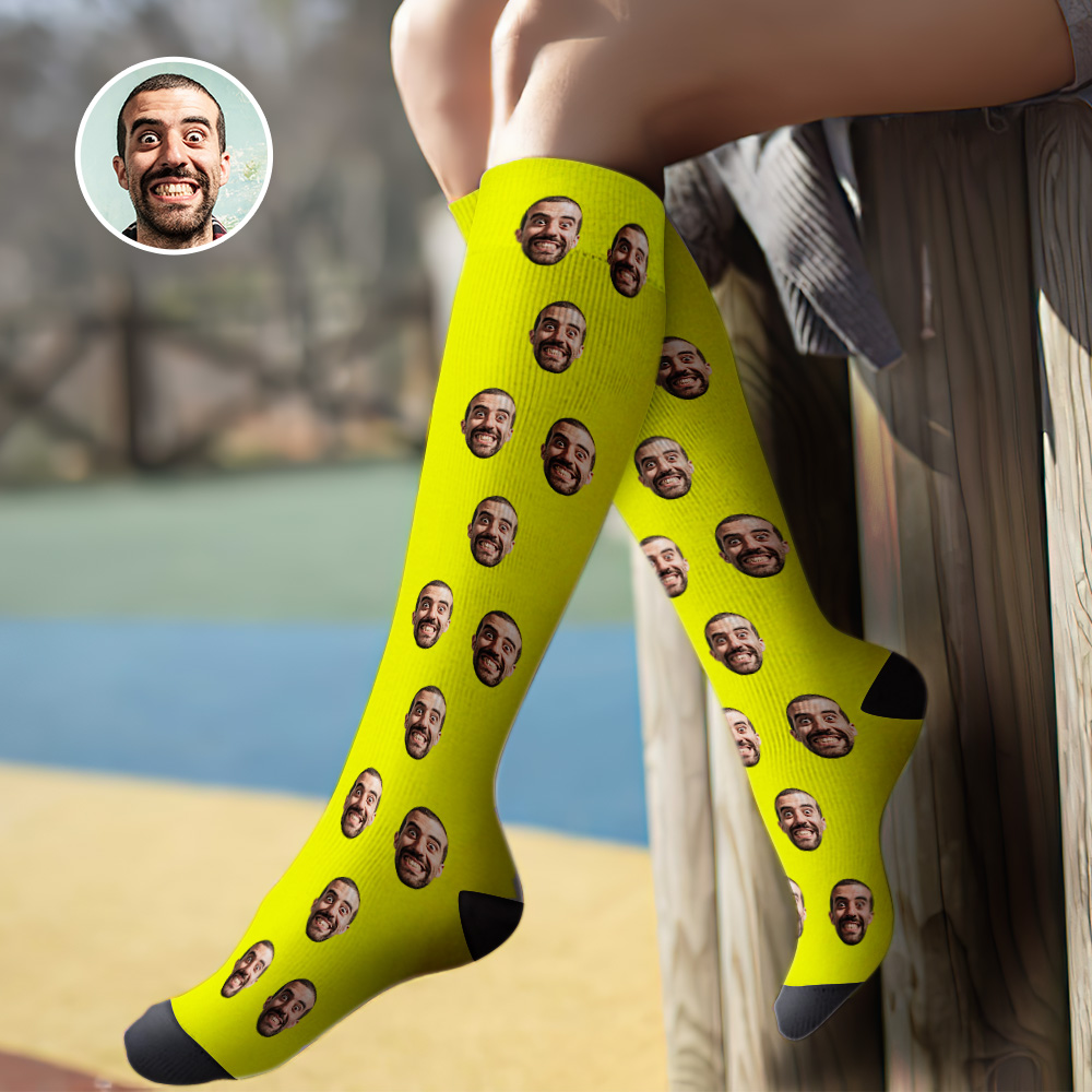 Custom Knee High Face Socks Summer Socks - Full Face Blue