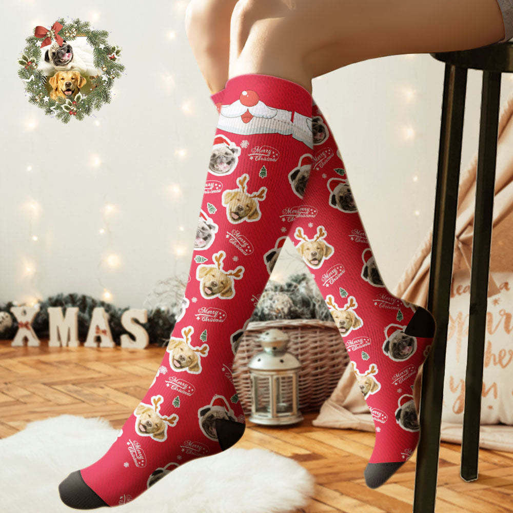 Custom Knee High Socks Personalized Face Socks Merry Christmas Dog Face for Pet Lover - MyFaceSocksUK