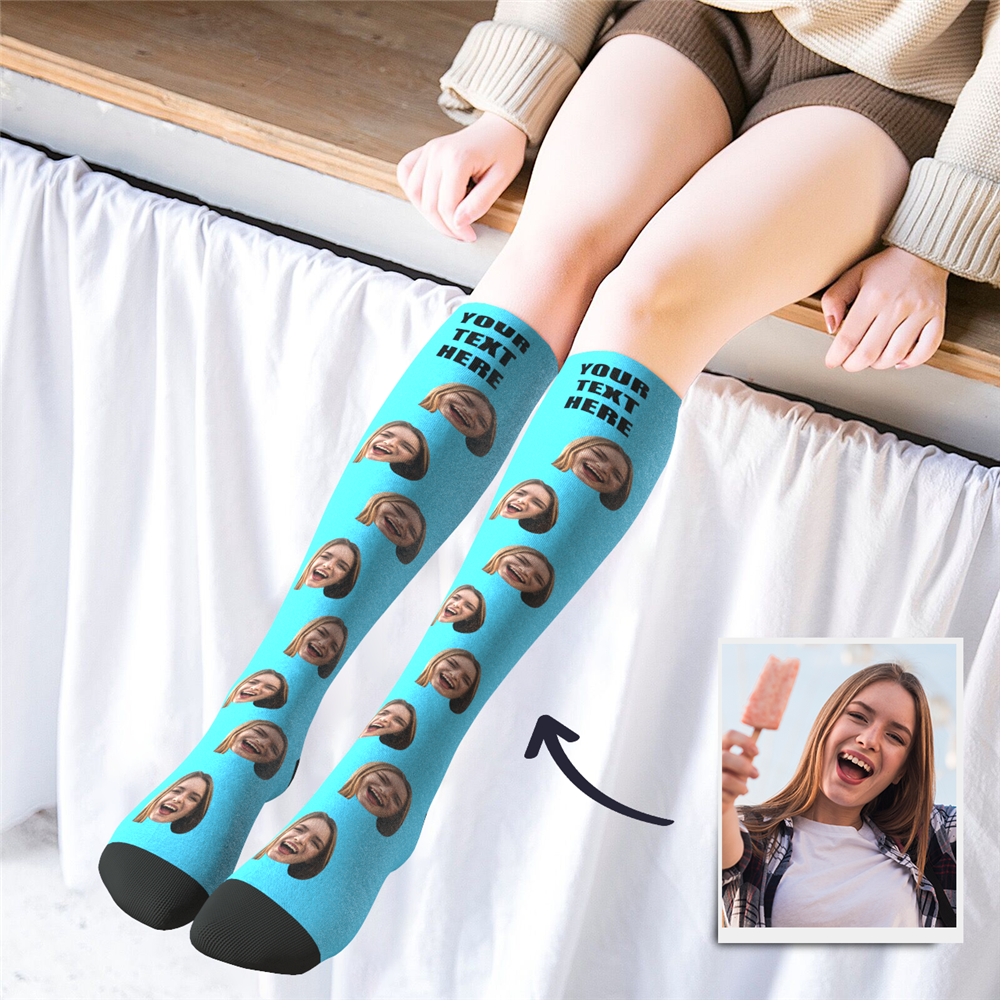 Custom Photo Knee High Socks Colorful With Your Text - Myfacesocksuk