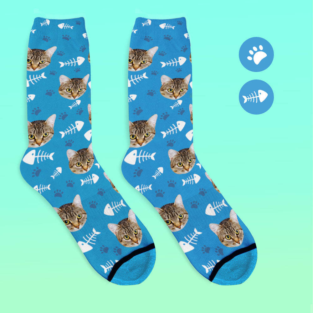 Custom 3D Digital Printed Face Socks Add Pictures and Name - Cat