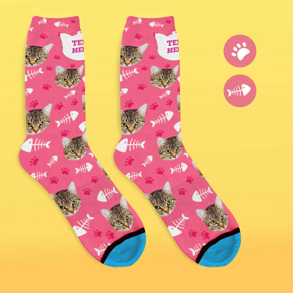 Custom 3D Digital Printed Face Socks Add Pictures and Name - Cat