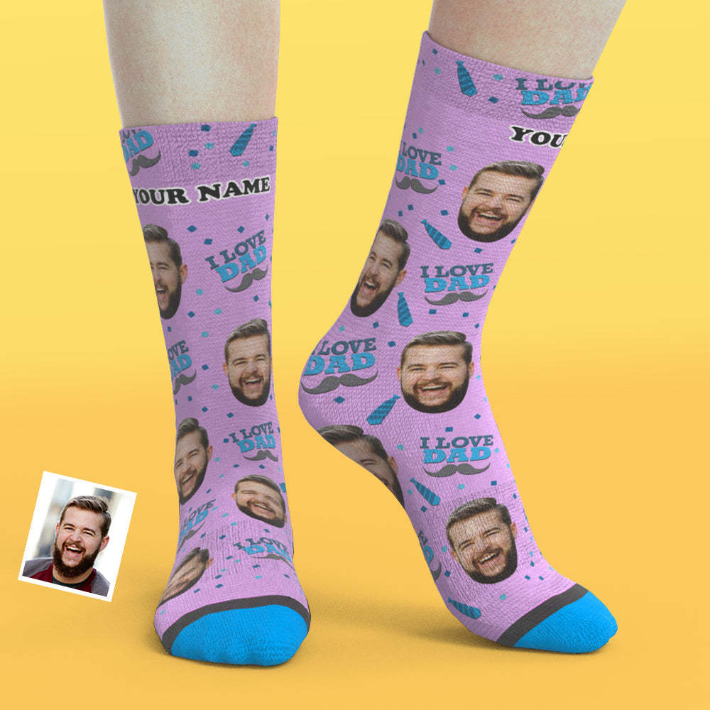 Custom 3D Digital Printed Face Socks Add Pictures and Name - I Love Dad