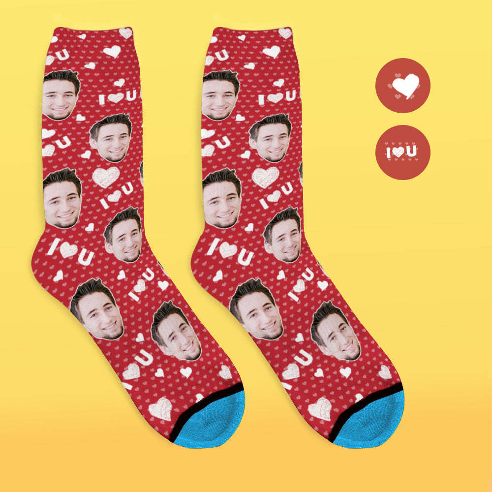 Custom 3D Digital Printed Face Socks Add Pictures and Name - I Love You