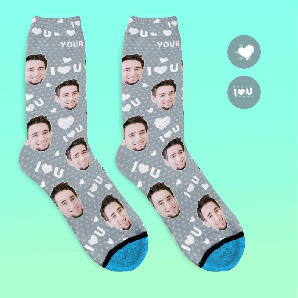 Custom 3D Digital Printed Face Socks Add Pictures and Name - I Love You